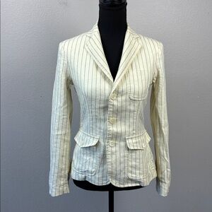 Ralph Lauren RUGBY Wool/Linen Blazer XS Cream/Pinstripes Fitted 3 Button Jacket